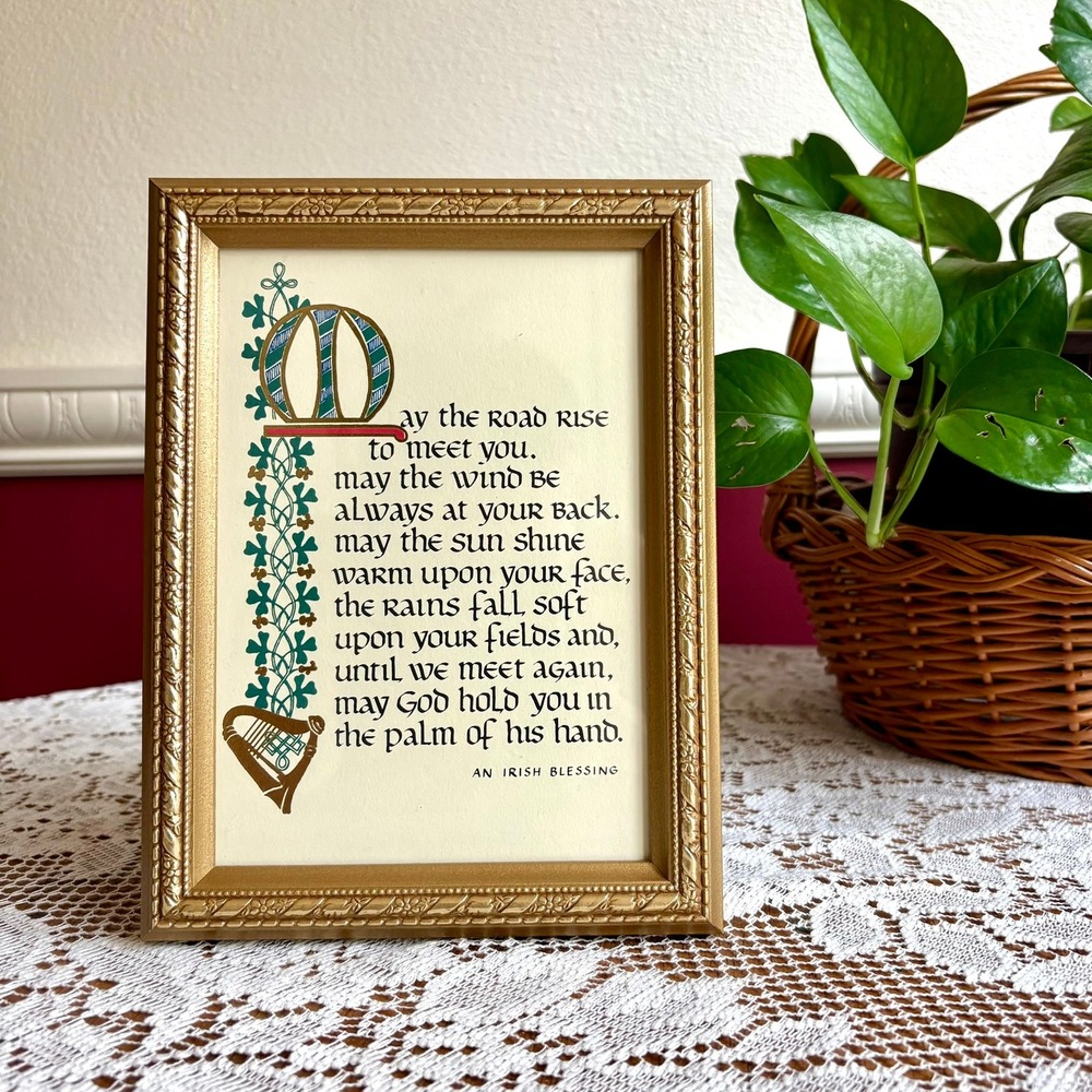 Vintage Irish Blessing Decor Ornate Golden Frame Celtic Prayer May the Road...